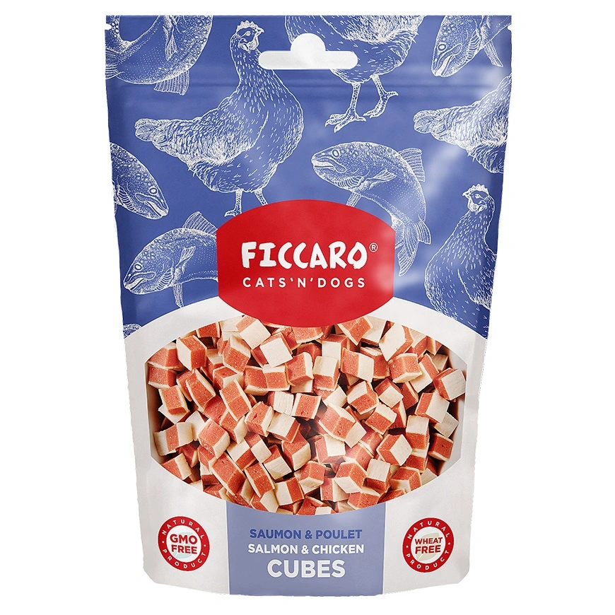 FICCARO Hundesnack Kylling og laks i tern 100 g - naturlige hundesnacks